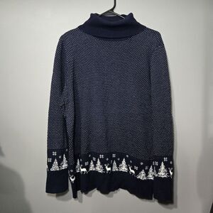 New LL Bean Cotton Cashmere Turtle Neck Sweater Nordic Christmas Holiday Size 1X